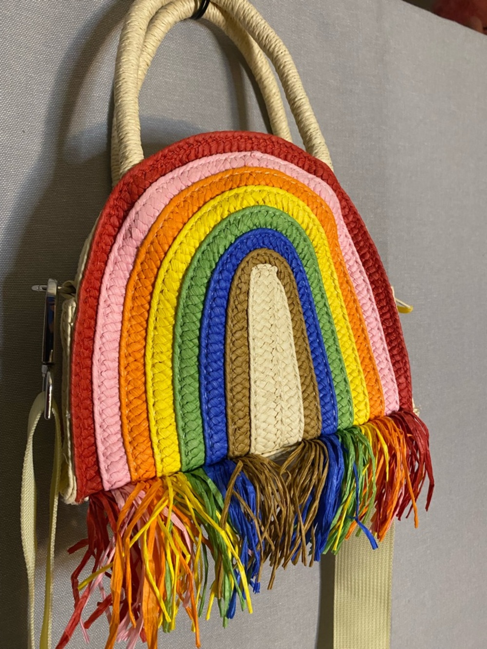 Rainbow Woven Fringe Crossbody Bag - Multicolor